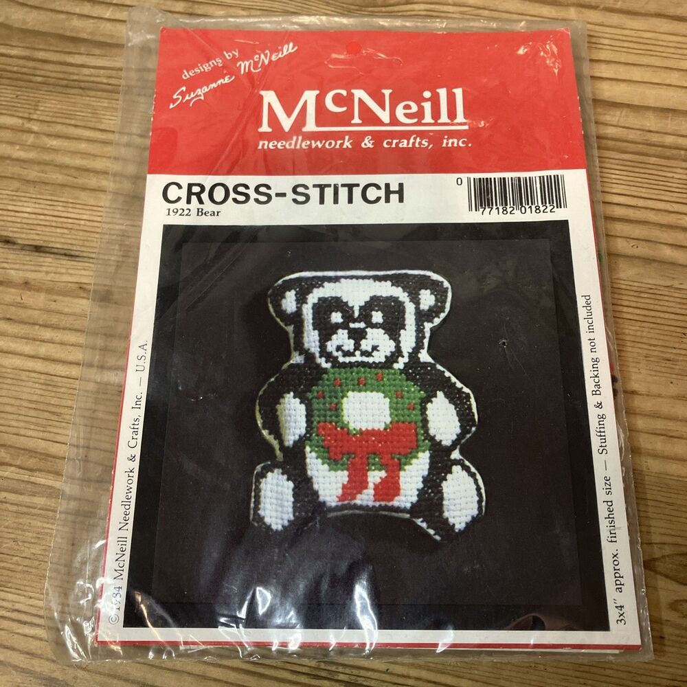 Cross Stitch Kit Christmas Panda Bear Suzanne McNeill 1984 Design Unopened NOS